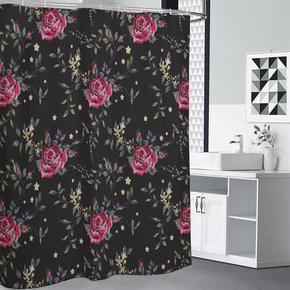 Red Rose Floral Pattern Print Shower Curtain