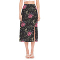 Red Rose Floral Pattern Print Side Slit Midi Skirt