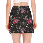 Red Rose Floral Pattern Print Side Slit Mini Skirt