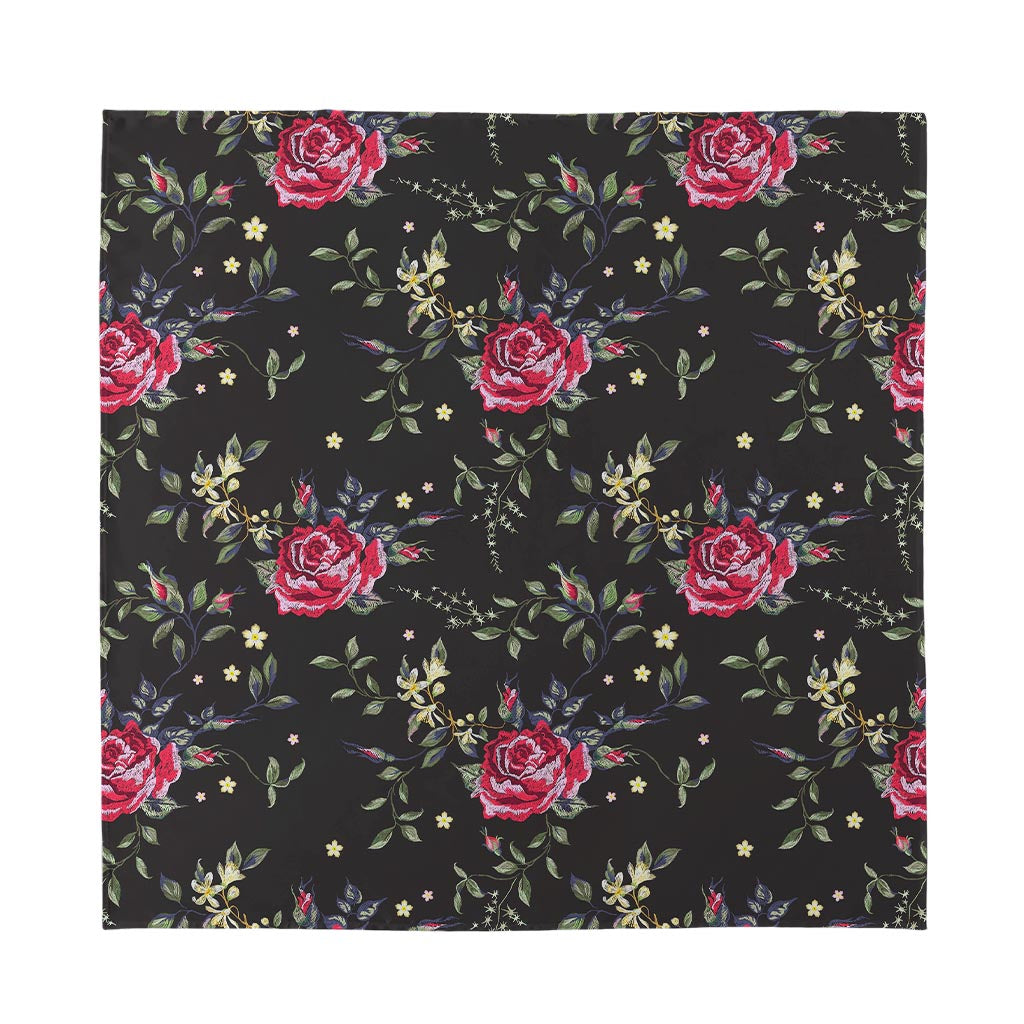 Red Rose Floral Pattern Print Silk Bandana