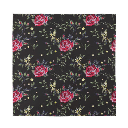 Red Rose Floral Pattern Print Silk Bandana