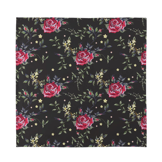 Red Rose Floral Pattern Print Silk Bandana