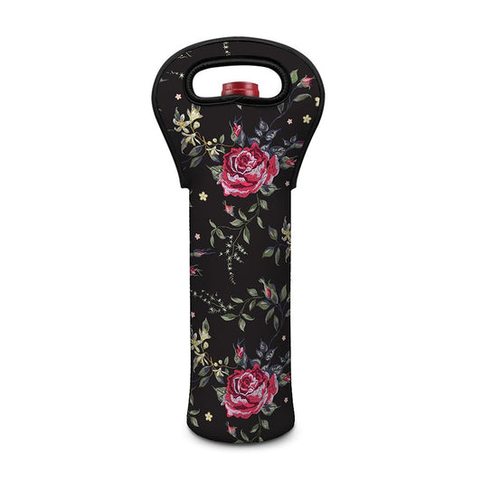 Red Rose Floral Pattern Print Single Neoprene Wine Tote