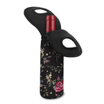 Red Rose Floral Pattern Print Single Neoprene Wine Tote