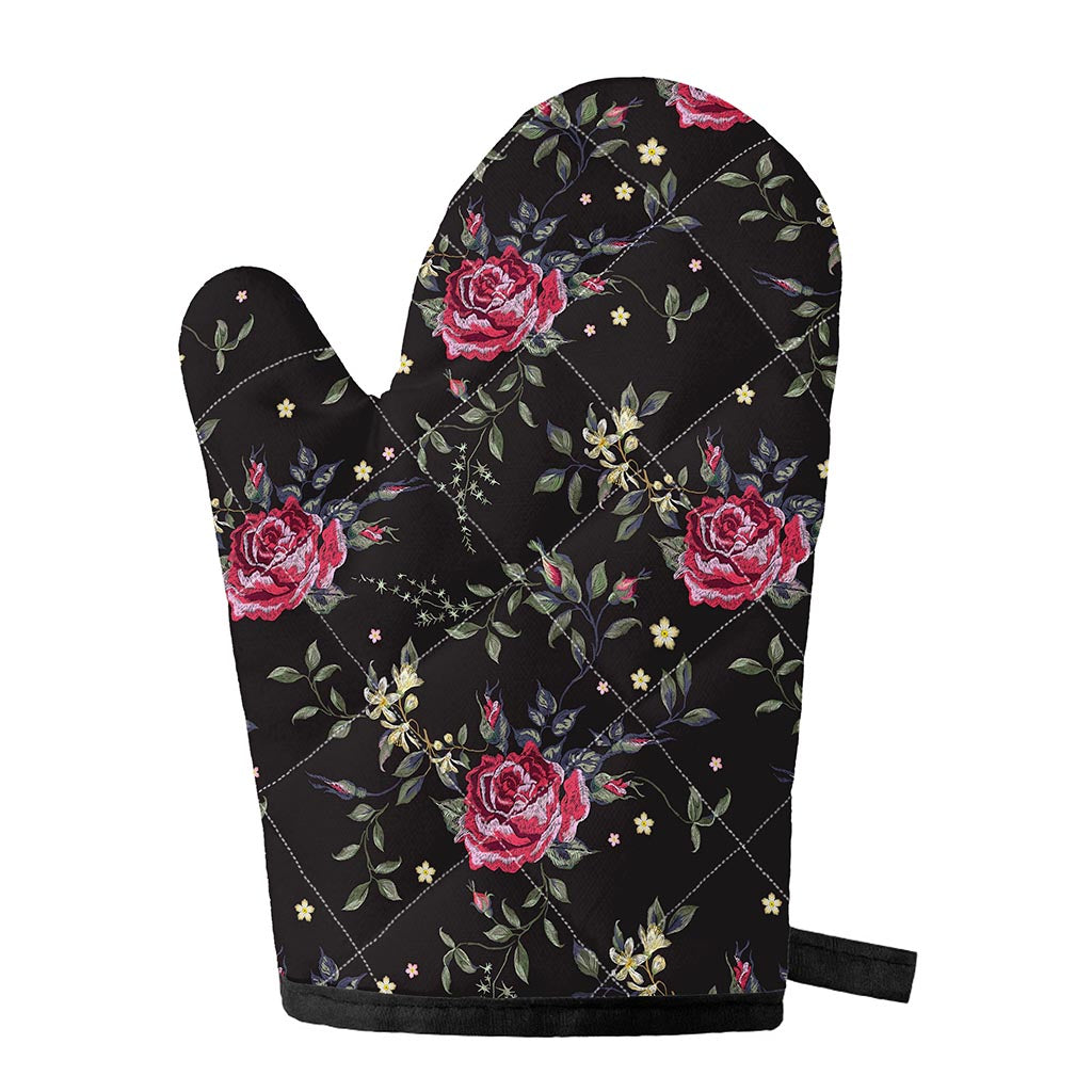 Red Rose Floral Pattern Print Single Oven Mitt