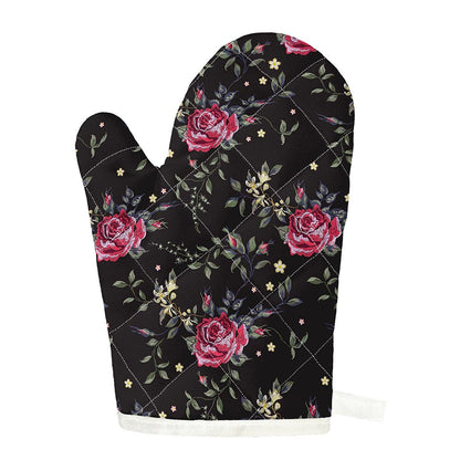 Red Rose Floral Pattern Print Single Oven Mitt