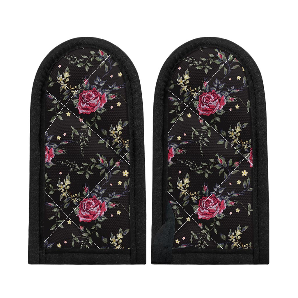 Red Rose Floral Pattern Print Skillet Handle Cover