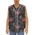 Red Rose Floral Pattern Print Sleeveless Baseball Jersey