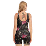 Red Rose Floral Pattern Print Sleeveless One Piece Swimsuit
