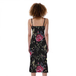 Red Rose Floral Pattern Print Slim Fit Midi Cami Dress