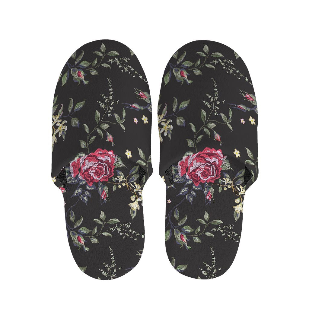 Red Rose Floral Pattern Print Slippers