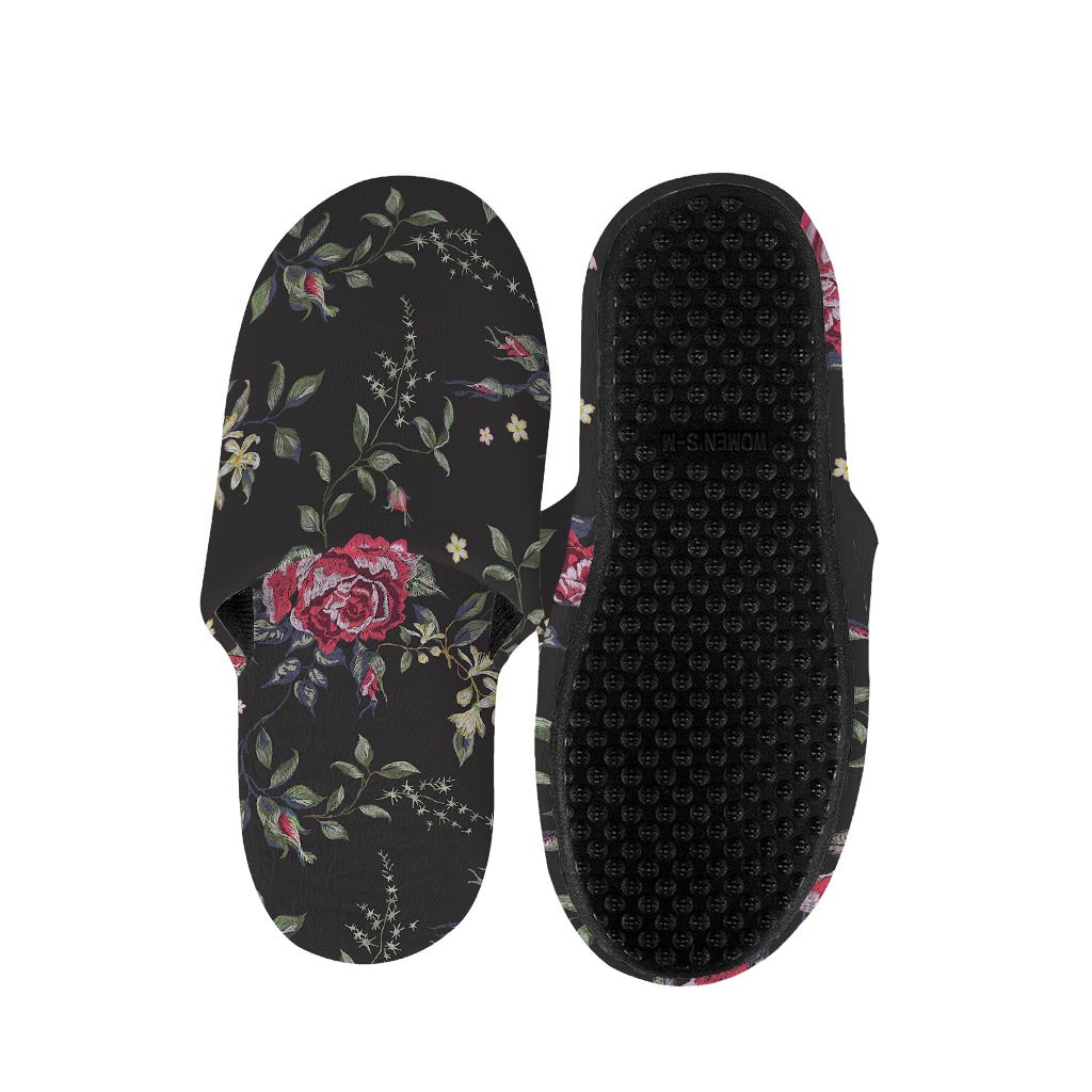 Red Rose Floral Pattern Print Slippers