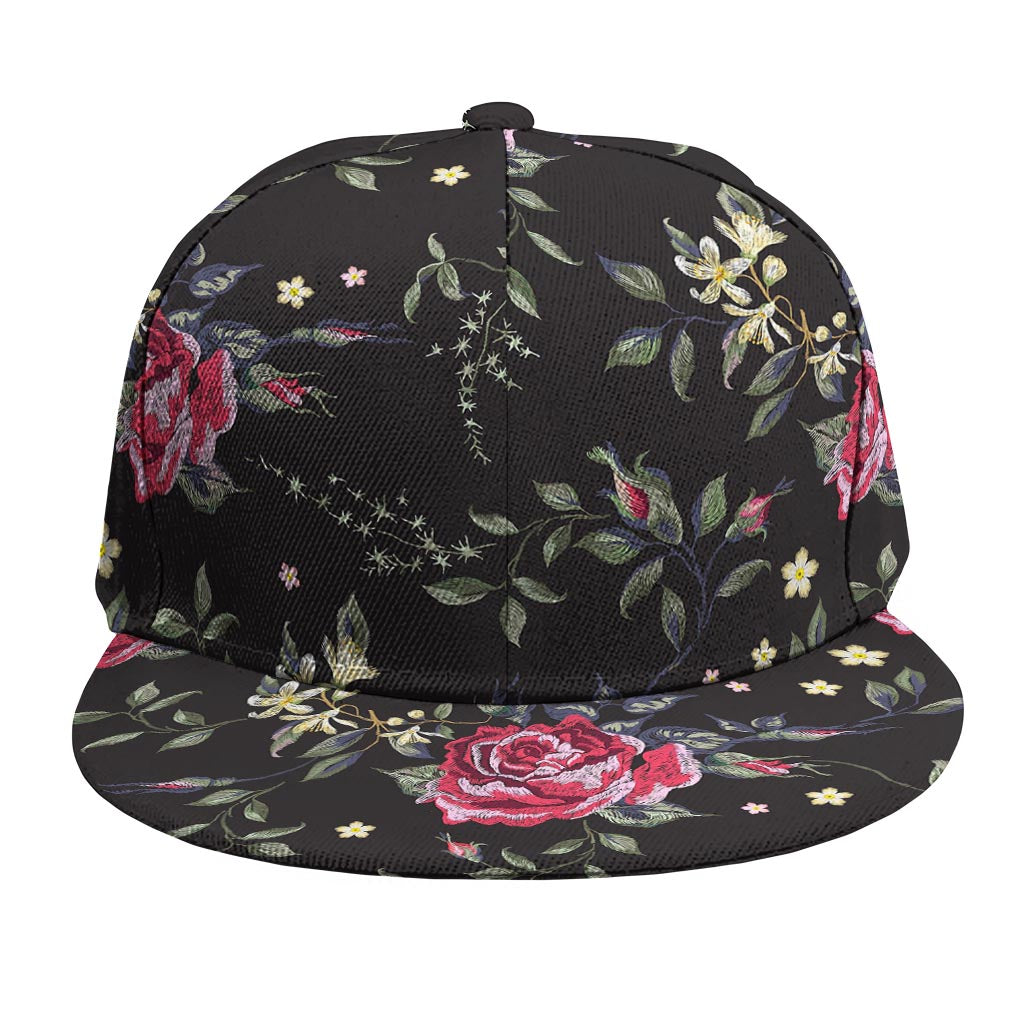 Red Rose Floral Pattern Print Snapback Cap