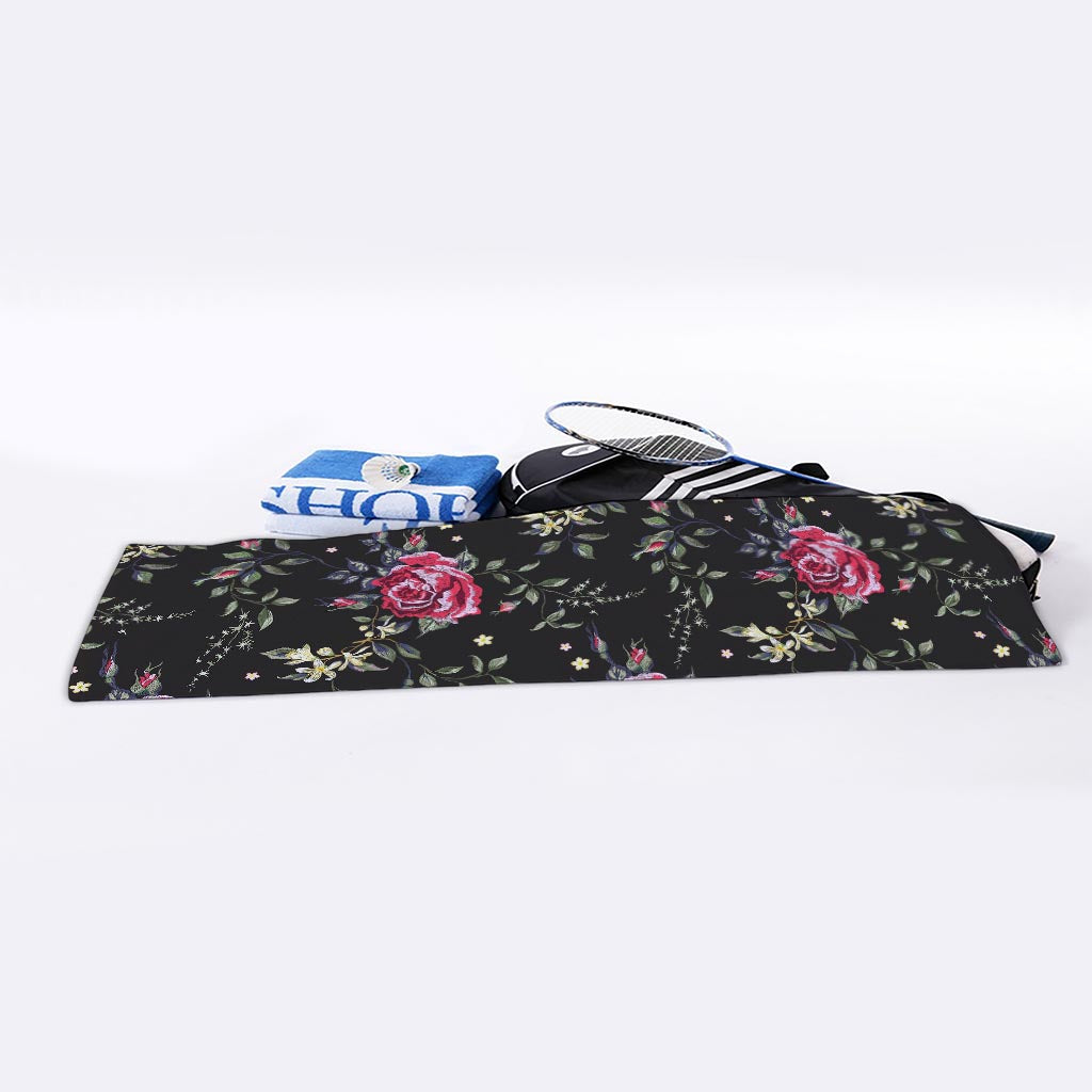 Red Rose Floral Pattern Print Sports Towel