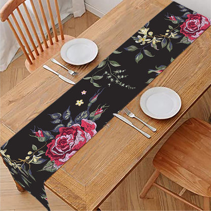Red Rose Floral Pattern Print Table Runner