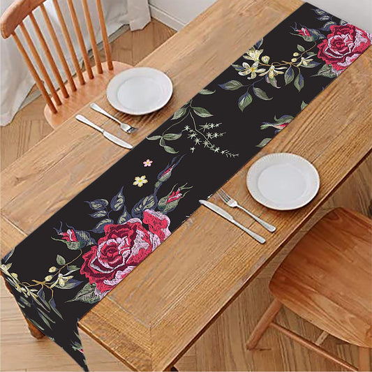 Red Rose Floral Pattern Print Table Runner