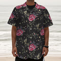 Red Rose Floral Pattern Print Textured Short Sleeve Shirt
