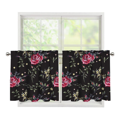 Red Rose Floral Pattern Print Tier Curtains