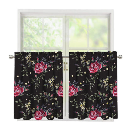 Red Rose Floral Pattern Print Tier Curtains