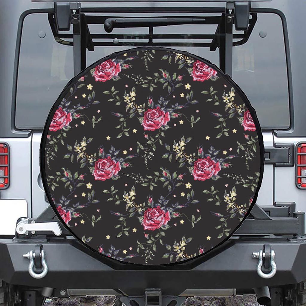 Red Rose Floral Pattern Print Tire Cover