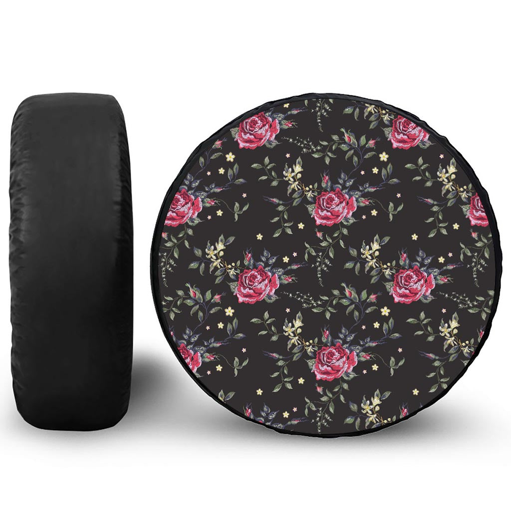 Red Rose Floral Pattern Print Tire Cover