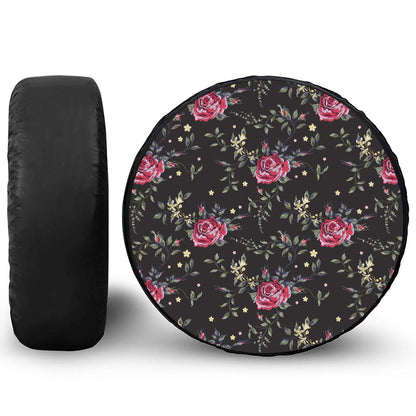 Red Rose Floral Pattern Print Tire Cover