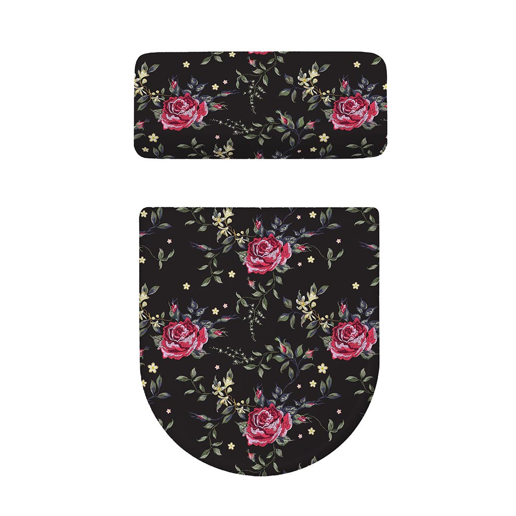 Red Rose Floral Pattern Print Toilet Lid And Tank Cover Set