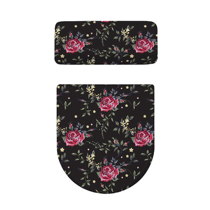 Red Rose Floral Pattern Print Toilet Lid And Tank Cover Set