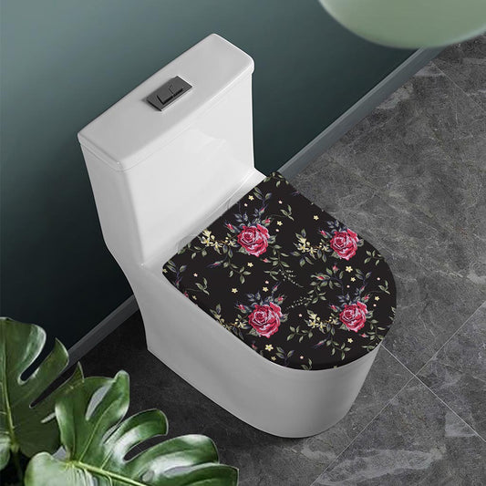 Red Rose Floral Pattern Print Toilet Lid Cover
