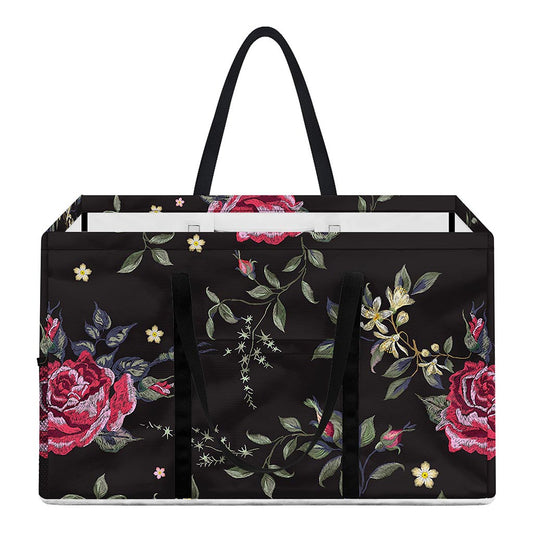 Red Rose Floral Pattern Print Utility Tote Bag
