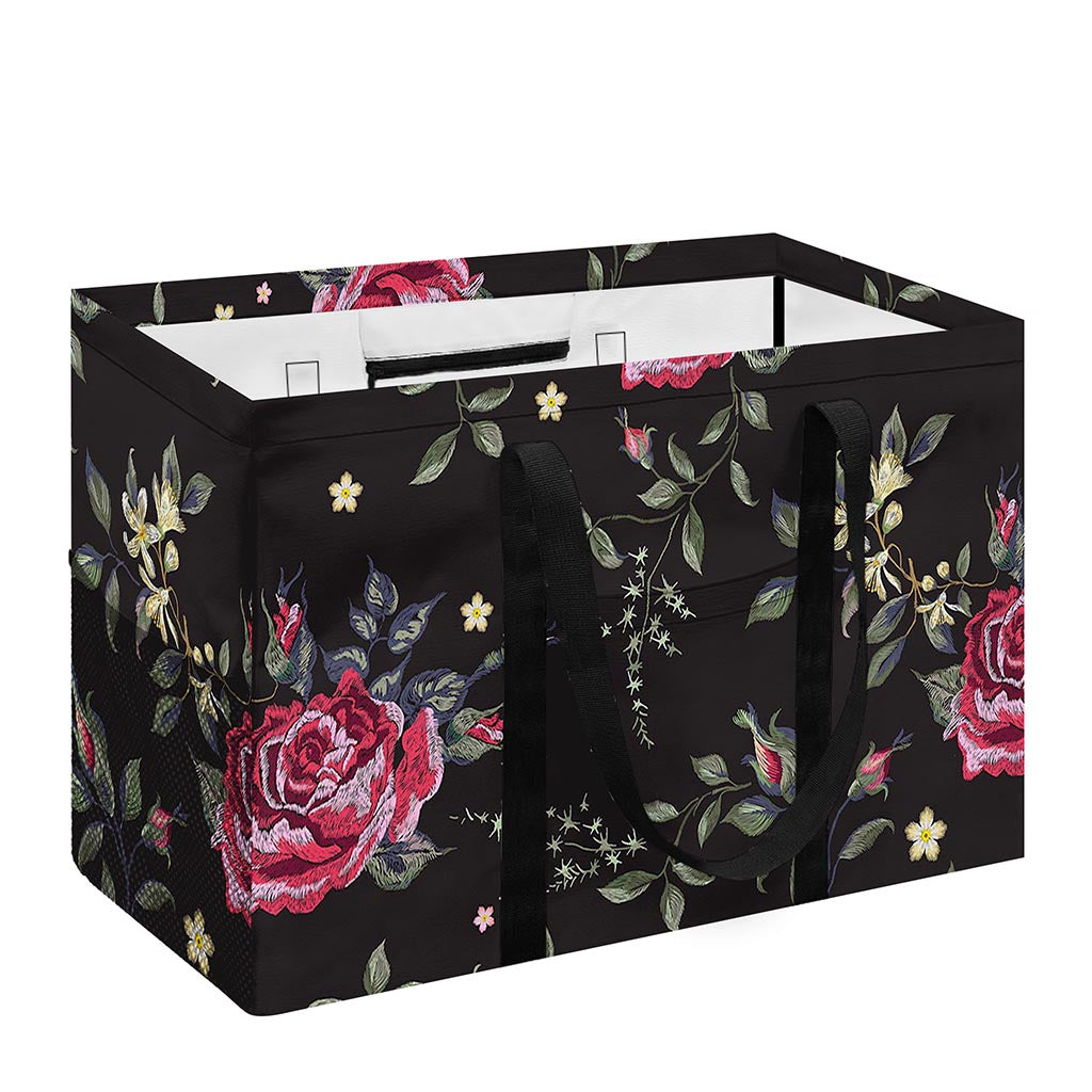 Red Rose Floral Pattern Print Utility Tote Bag