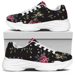 Red Rose Floral Pattern Print White Chunky Shoes