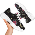 Red Rose Floral Pattern Print White Chunky Shoes