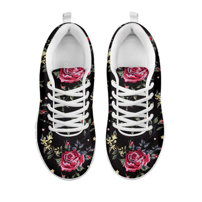 Red Rose Floral Pattern Print White Running Shoes