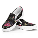 Red Rose Floral Pattern Print White Slip On Sneakers