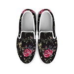 Red Rose Floral Pattern Print White Slip On Sneakers