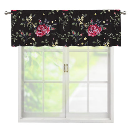 Red Rose Floral Pattern Print Window Valance