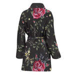 Red Rose Floral Pattern Print Women's Bathrobe