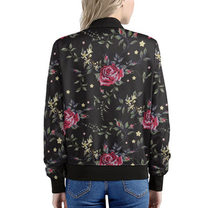 Red Rose Floral Pattern Print Women's Bomber Jacket