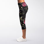 Red Rose Floral Pattern Print Women's Capri Leggings