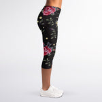 Red Rose Floral Pattern Print Women's Capri Leggings
