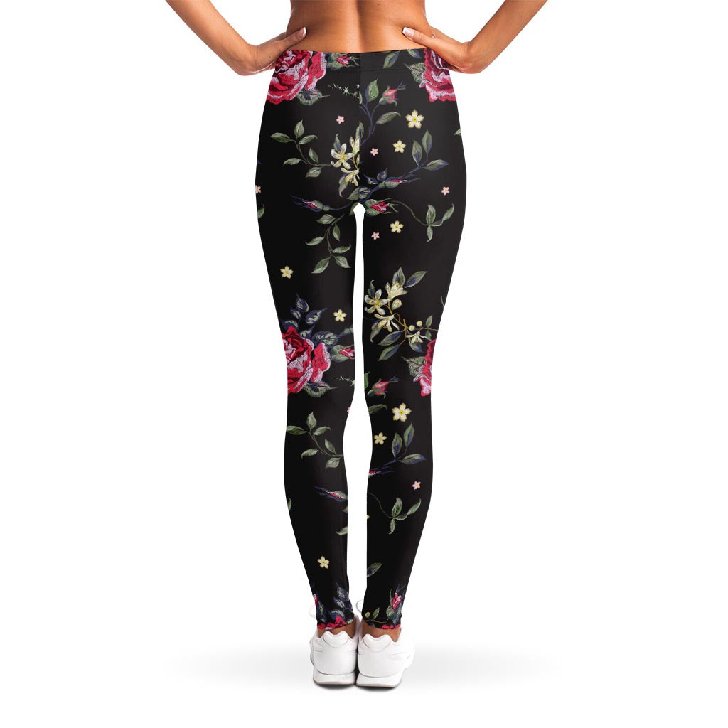 Red Rose Floral Pattern Print Women's Leggings