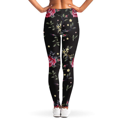 Red Rose Floral Pattern Print Women's Leggings