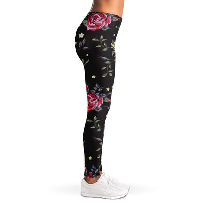 Red Rose Floral Pattern Print Women's Leggings