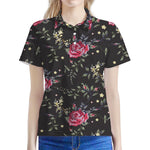 Red Rose Floral Pattern Print Women's Polo Shirt