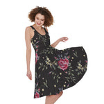 Red Rose Floral Pattern Print Women's Sleeveless Dress