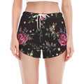 Red Rose Floral Pattern Print Women's Split Running Shorts