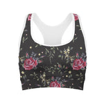 Red Rose Floral Pattern Print Women's Sports Bra