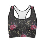 Red Rose Floral Pattern Print Women's Sports Bra