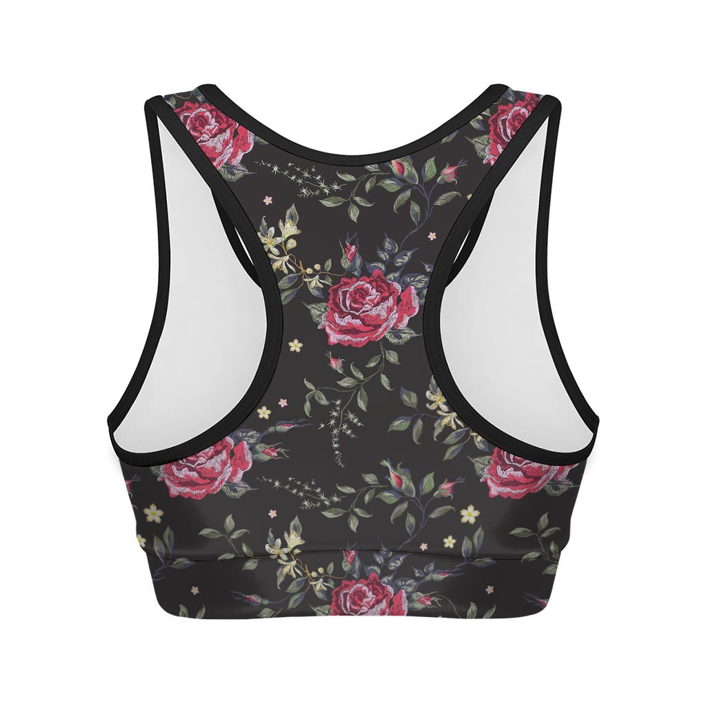 Red Rose Floral Pattern Print Women's Sports Bra